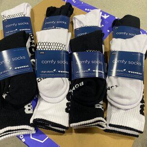 [8 Pairs] BNWT BOMBAS x Virgin Atlantic Vertical Logo Calf Socks LARGE - Black/W